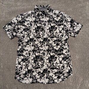 Cactus Man men's Small black white floral pattern short-sleeve button-up shirt